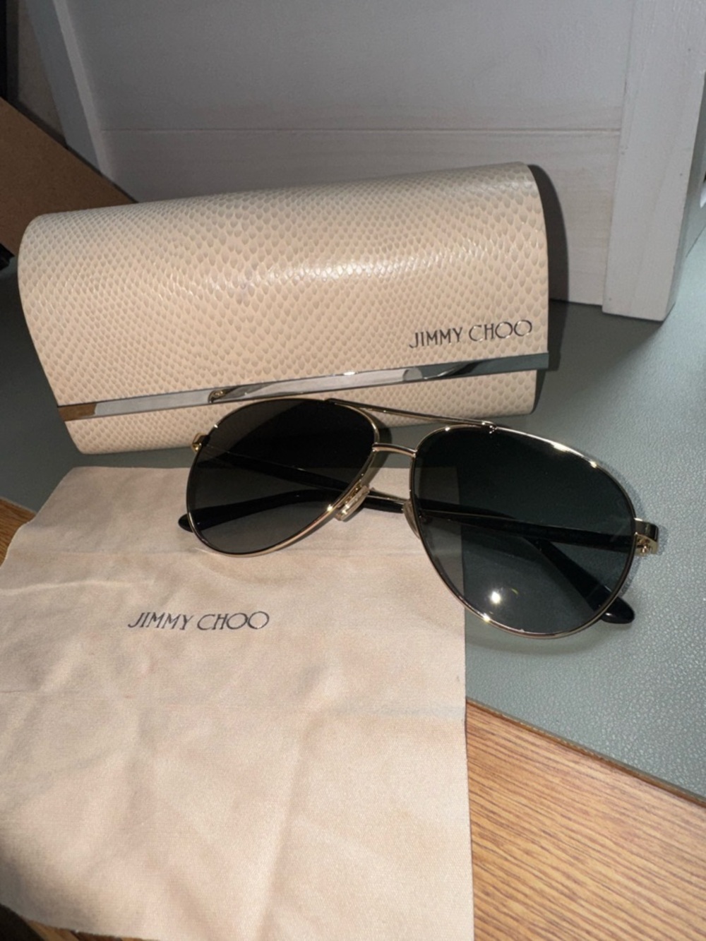 Jimmy Choo Jimena 60 MM Aviator Sunglasses in Gold with Black Lenses